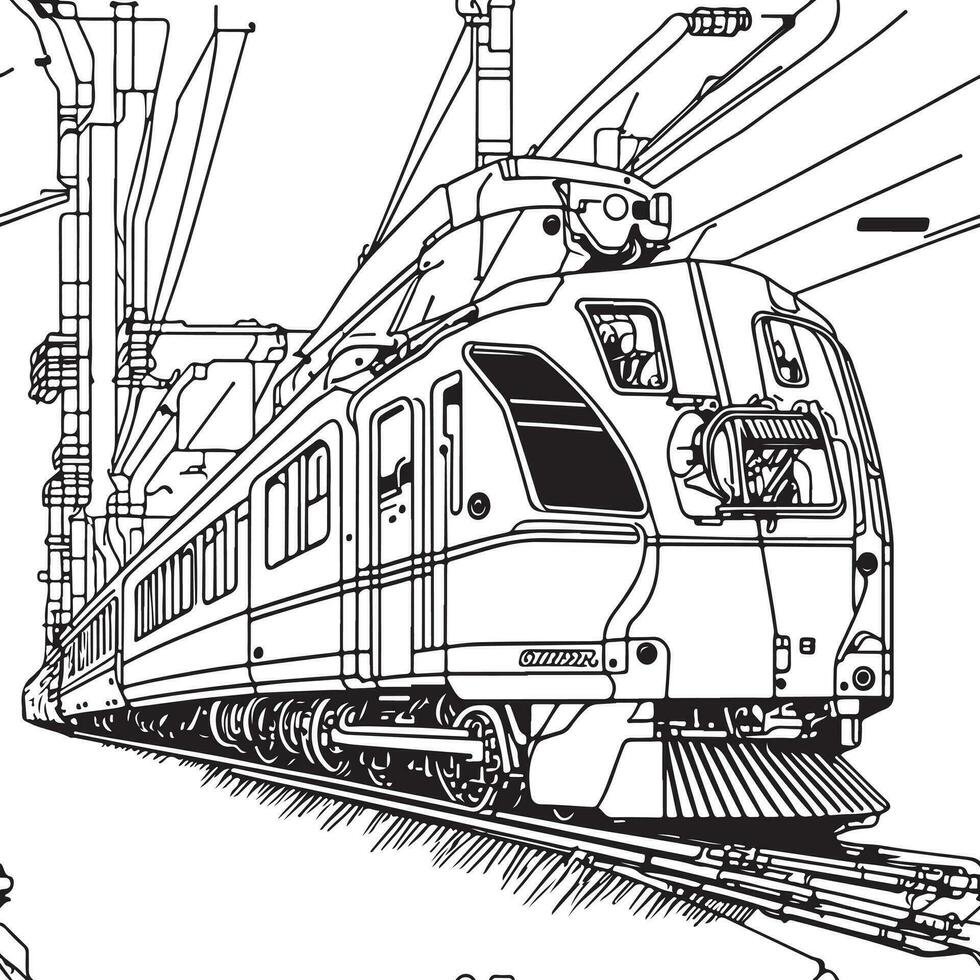 vector línea Arte tren en movimiento. tren línea dibujo acortar Arte.