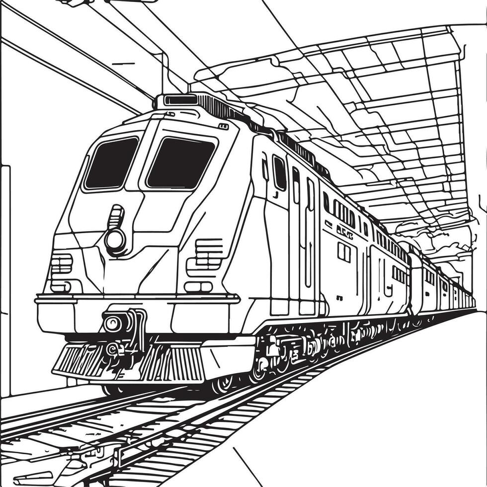 Vector line art train in motion. Train Line Drawing Clip Art.