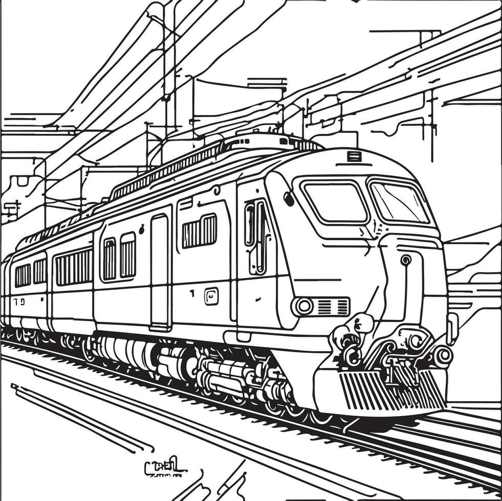 Vector line art train in motion. Train Line Drawing Clip Art.