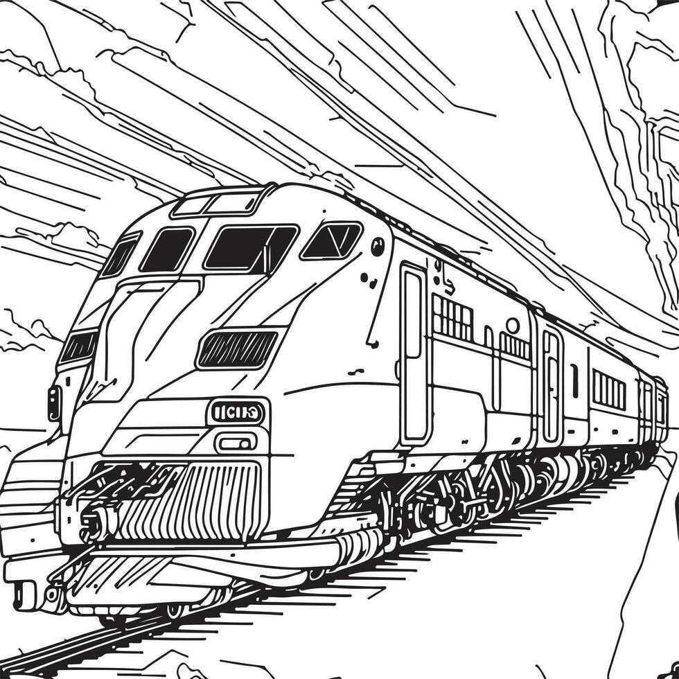 Vector line art train in motion. Train Line Drawing Clip Art.