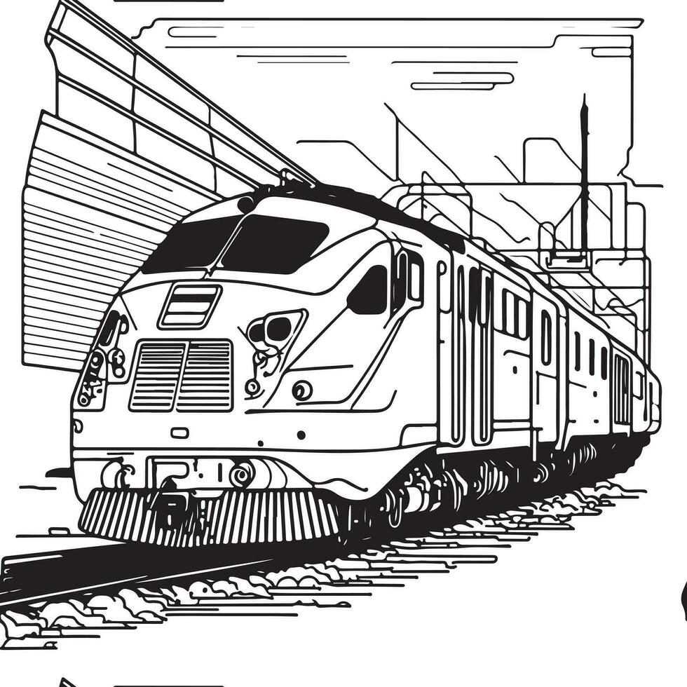Vector line art train in motion. Train Line Drawing Clip Art.