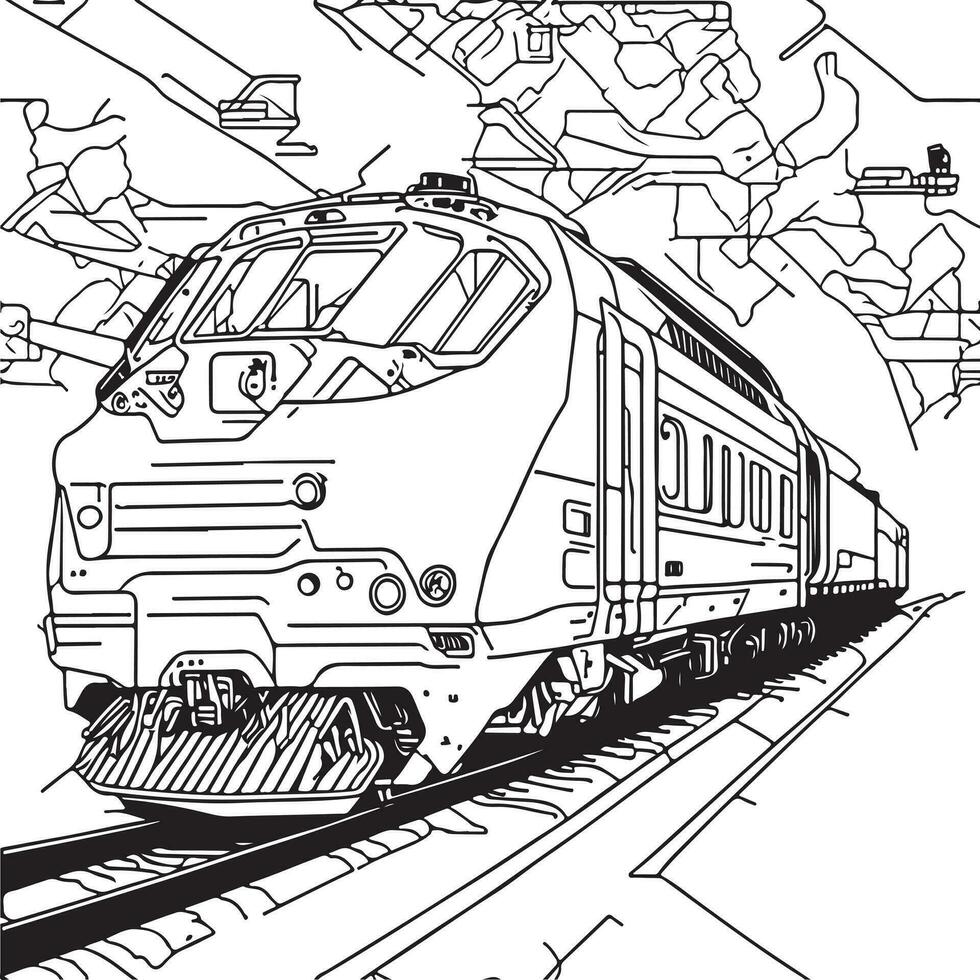 Vector line art train in motion. Train Line Drawing Clip Art.
