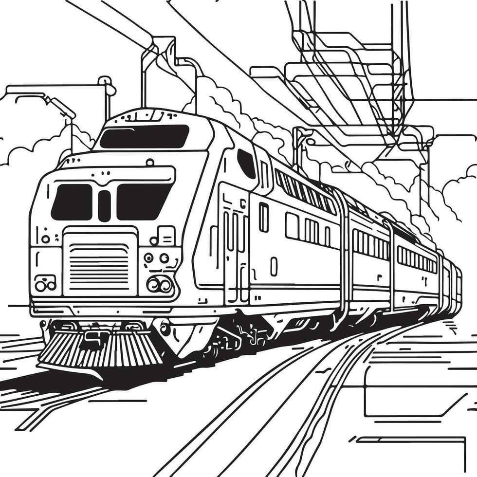 Vector line art train in motion. Train Line Drawing Clip Art.