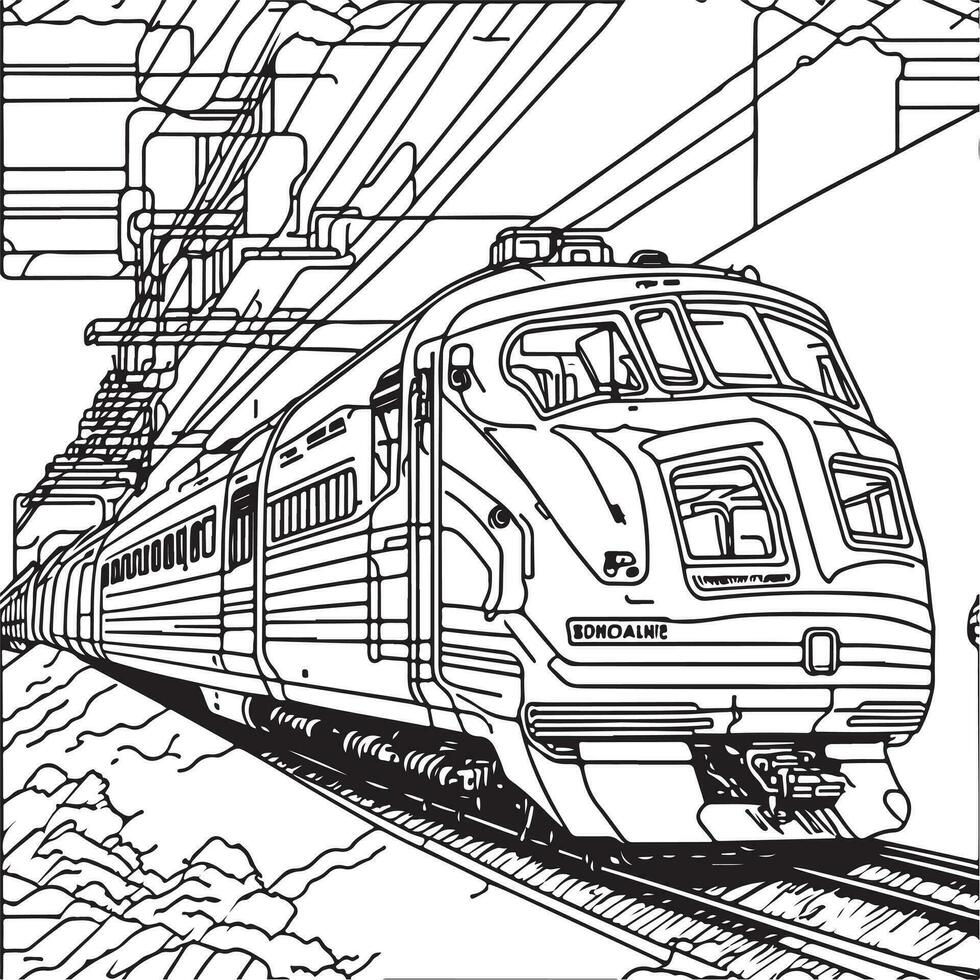 Vector line art train in motion. Train Line Drawing Clip Art.