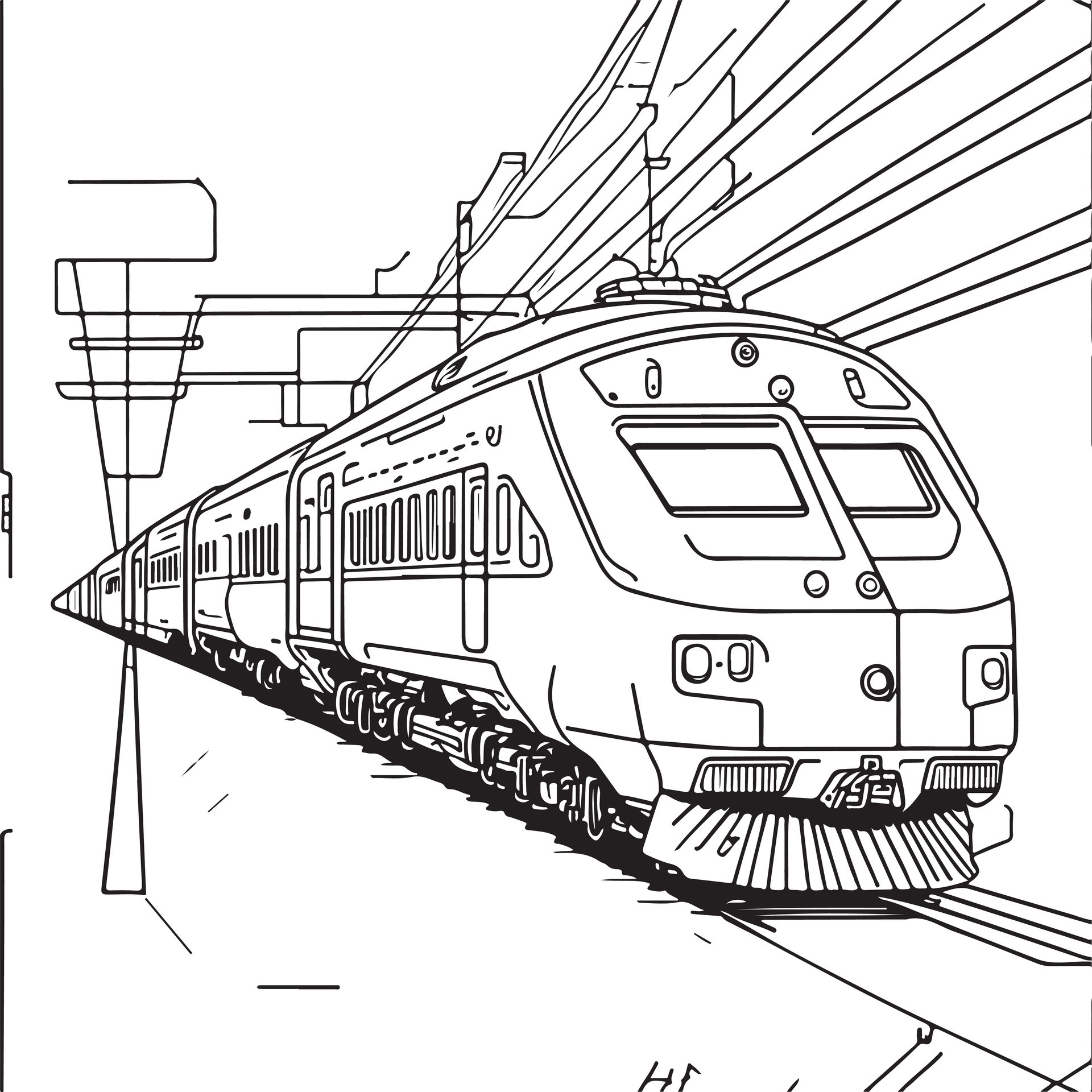 Vector line art train in motion. Train Line Drawing Clip Art. 25389223