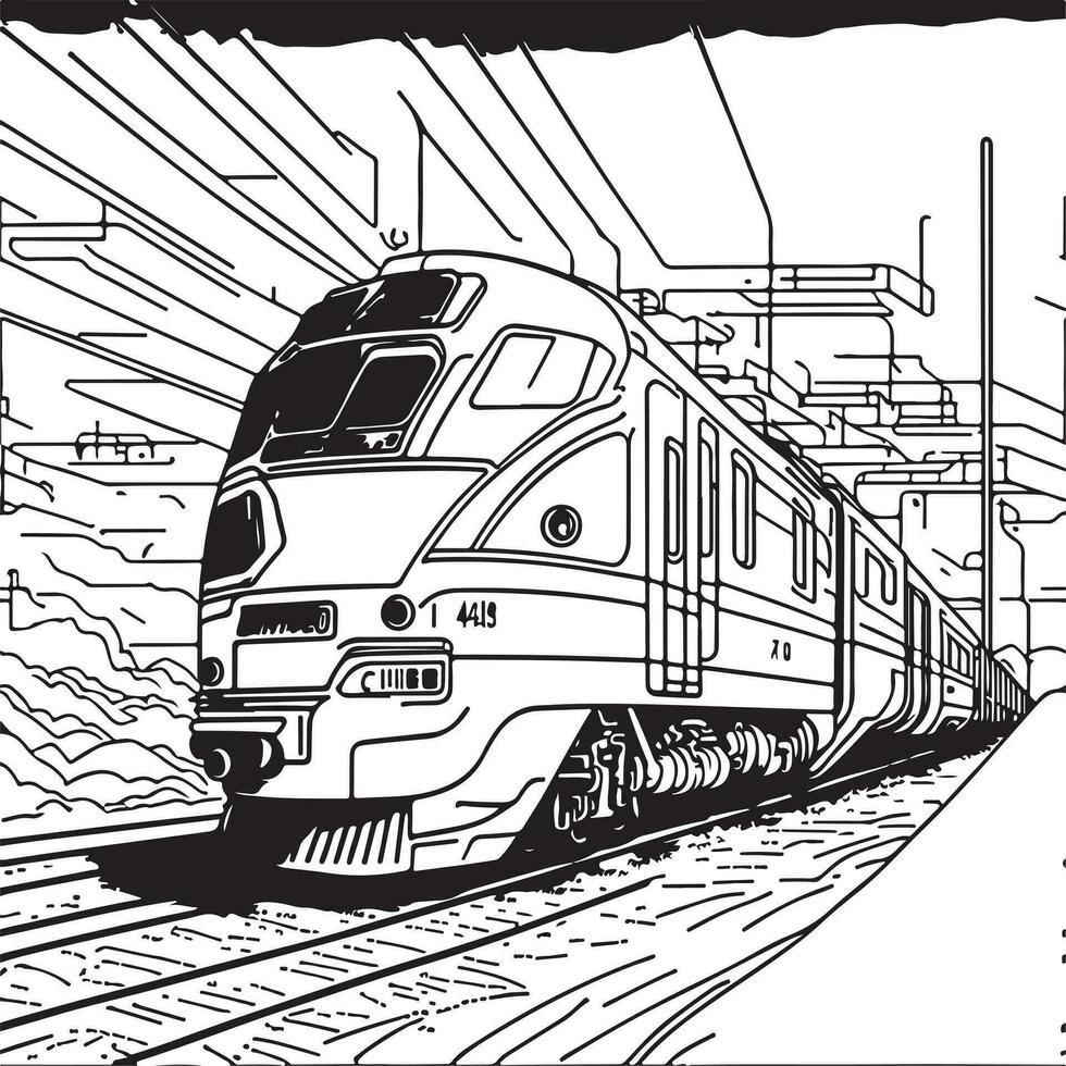 Vector line art train in motion. Train Line Drawing Clip Art.