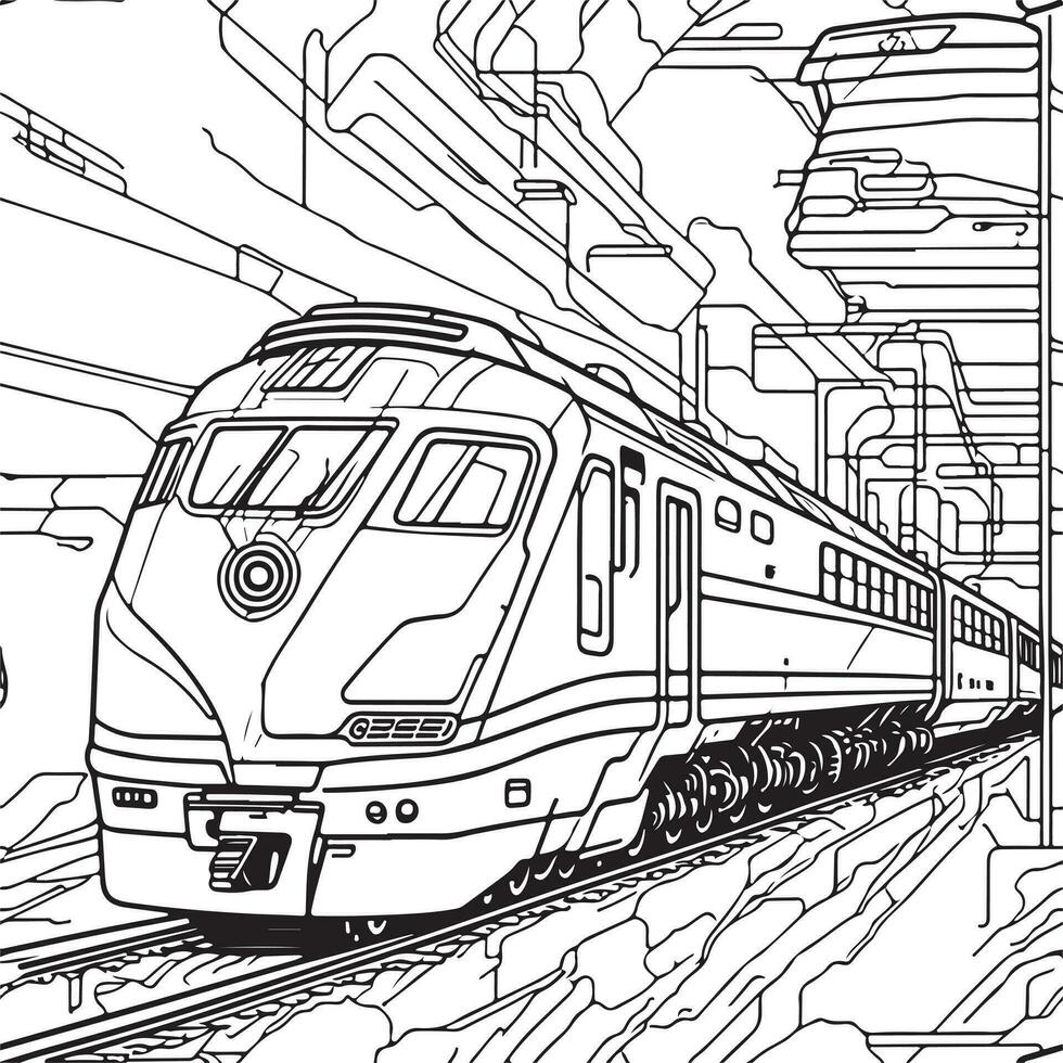 Vector line art train in motion. Train Line Drawing Clip Art.