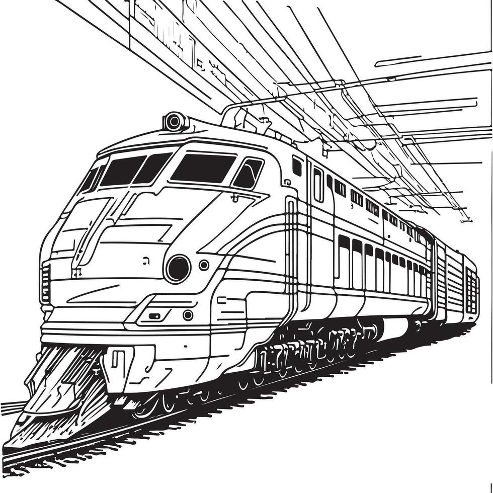 Vector line art train in motion. Train Line Drawing Clip Art.