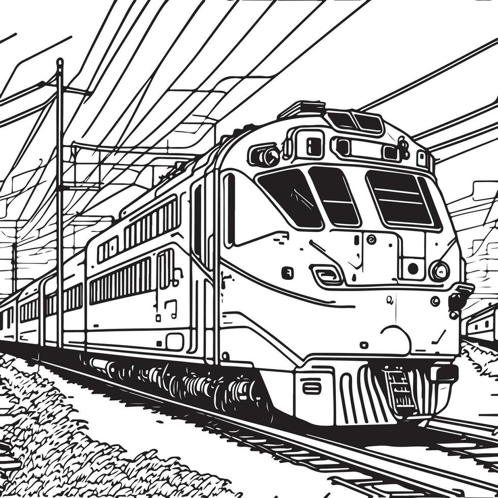 Vector line art train in motion. Train Line Drawing Clip Art.