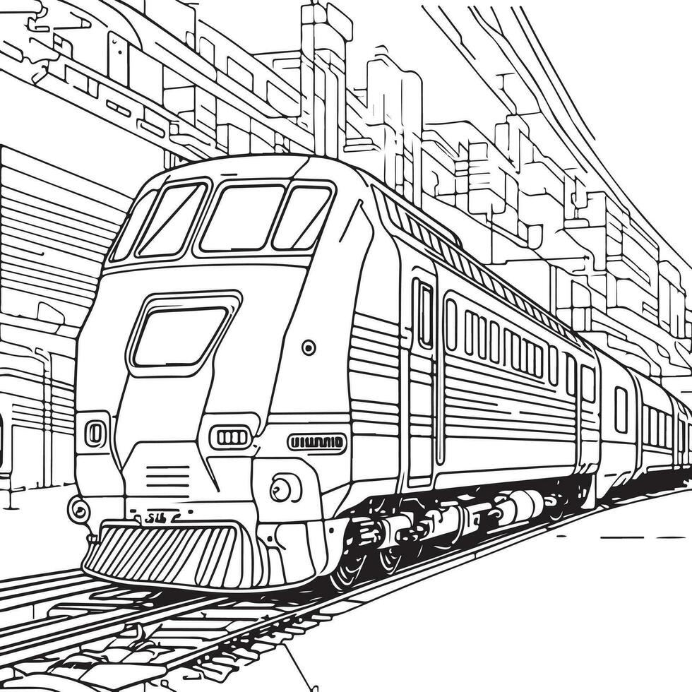 Vector line art train in motion. Train Line Drawing Clip Art.