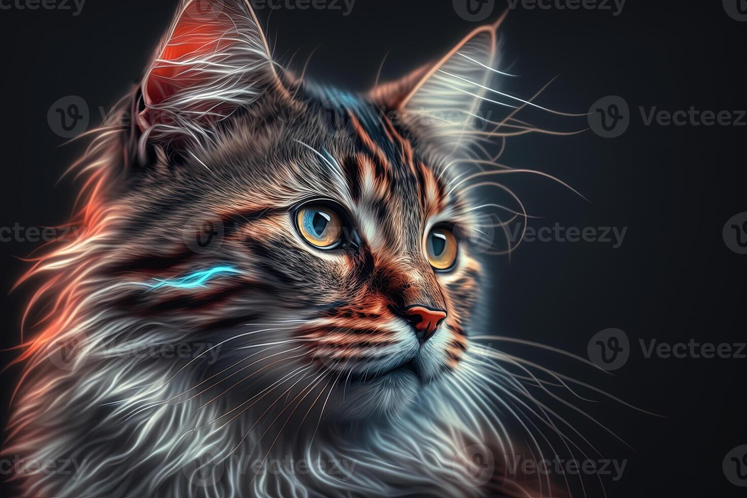 side view of cat on black background photo