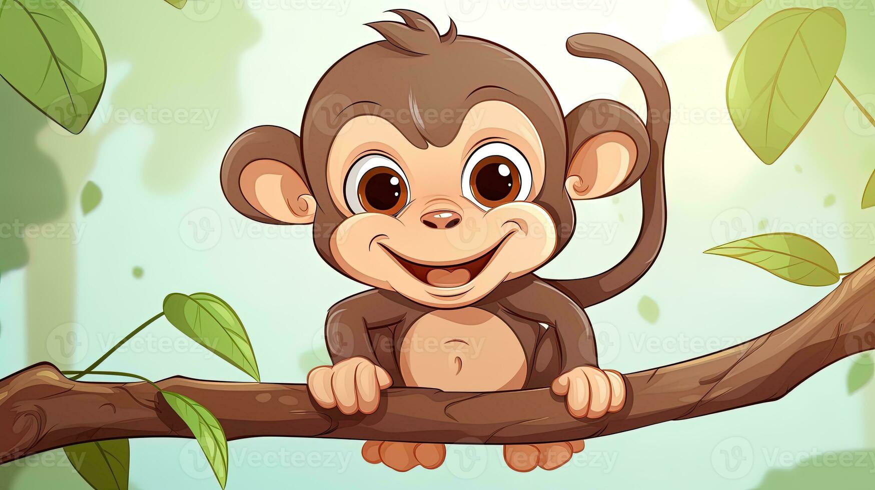 Background of a monkey hanging on a tree, generated by AI photo