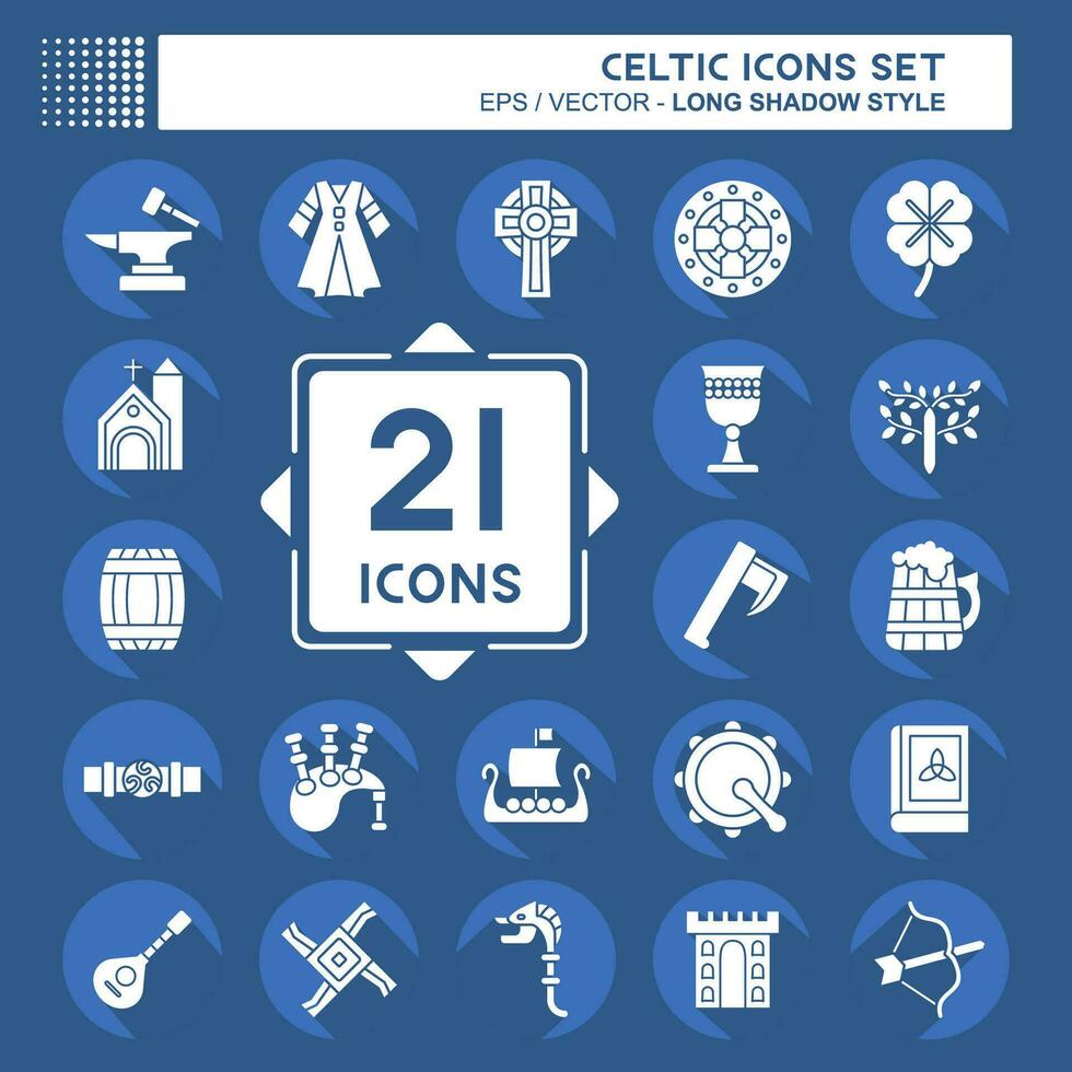 Icon Set Celtic. related to Celebration symbol. long shadow style. simple design editable. simple illustration vector