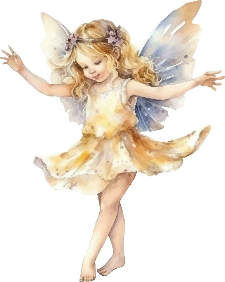 little fairy cartoon watercolor illustration vector