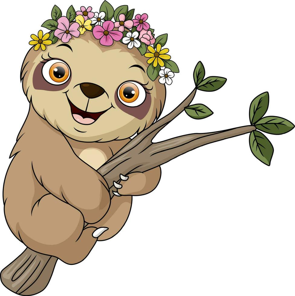 Cute sloth cartoon on tree branch vector