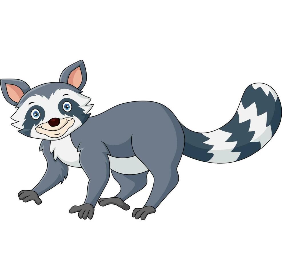 Cute raccoon cartoon on white background vector