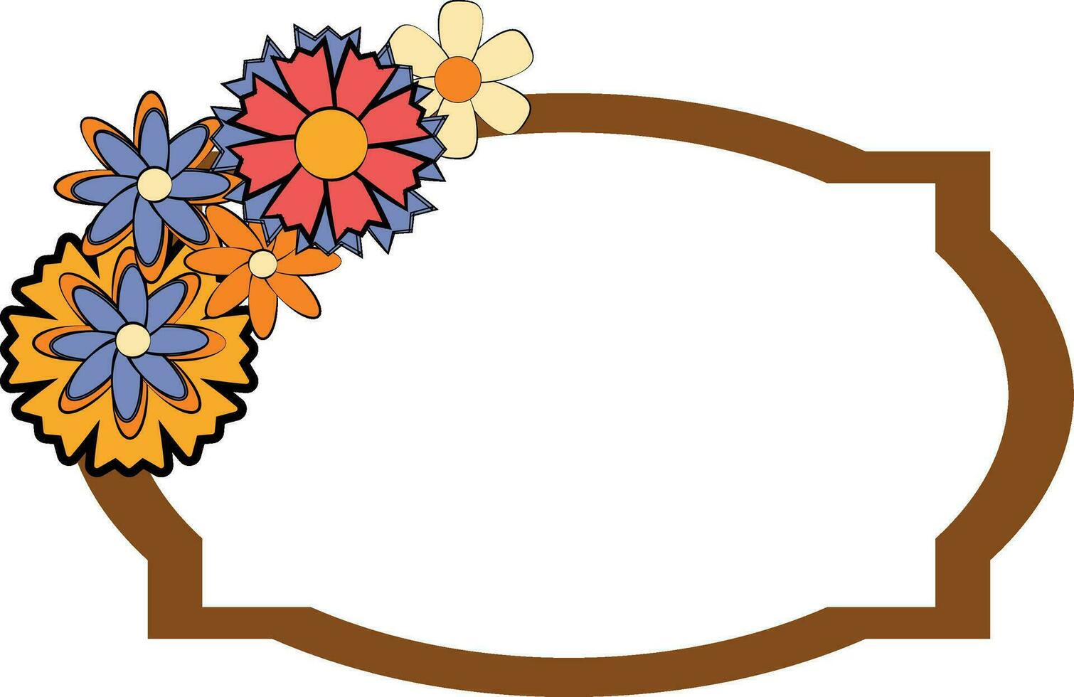 Frame with flowers groovy style for decoration. vector