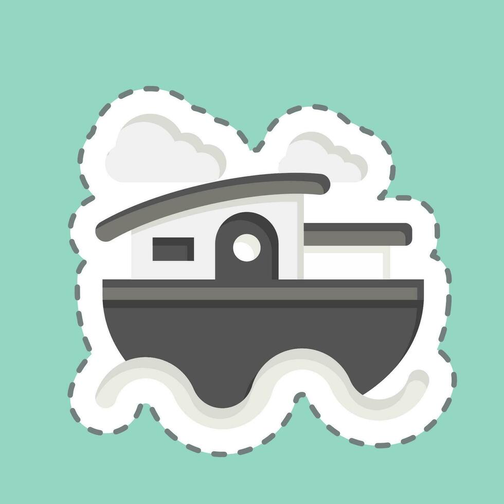 Sticker line cut House Boat. related to Accommodations symbol. simple design editable. simple illustration vector