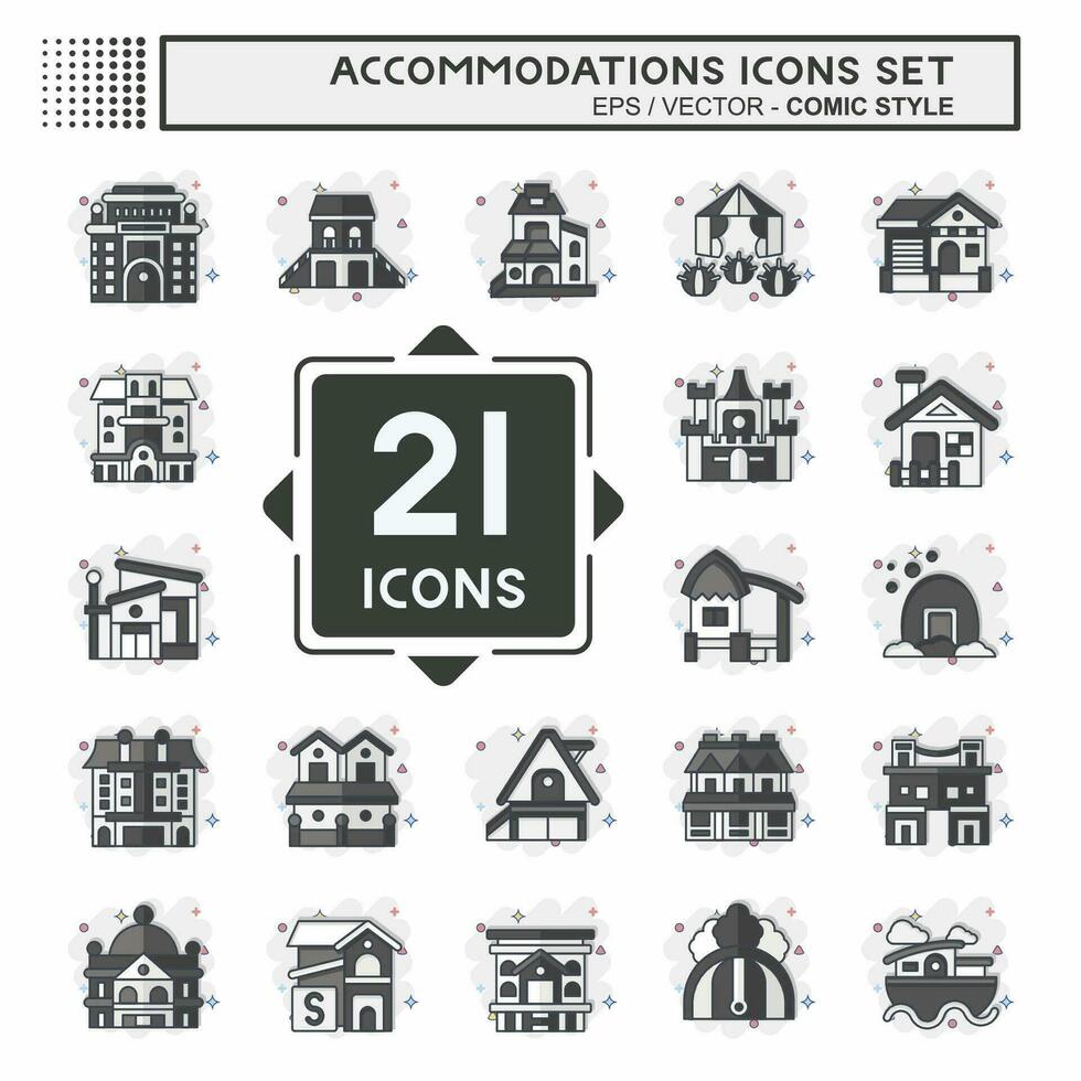 Set Accommodations . related to Building symbol. comic style. simple design editable. simple illustration vector