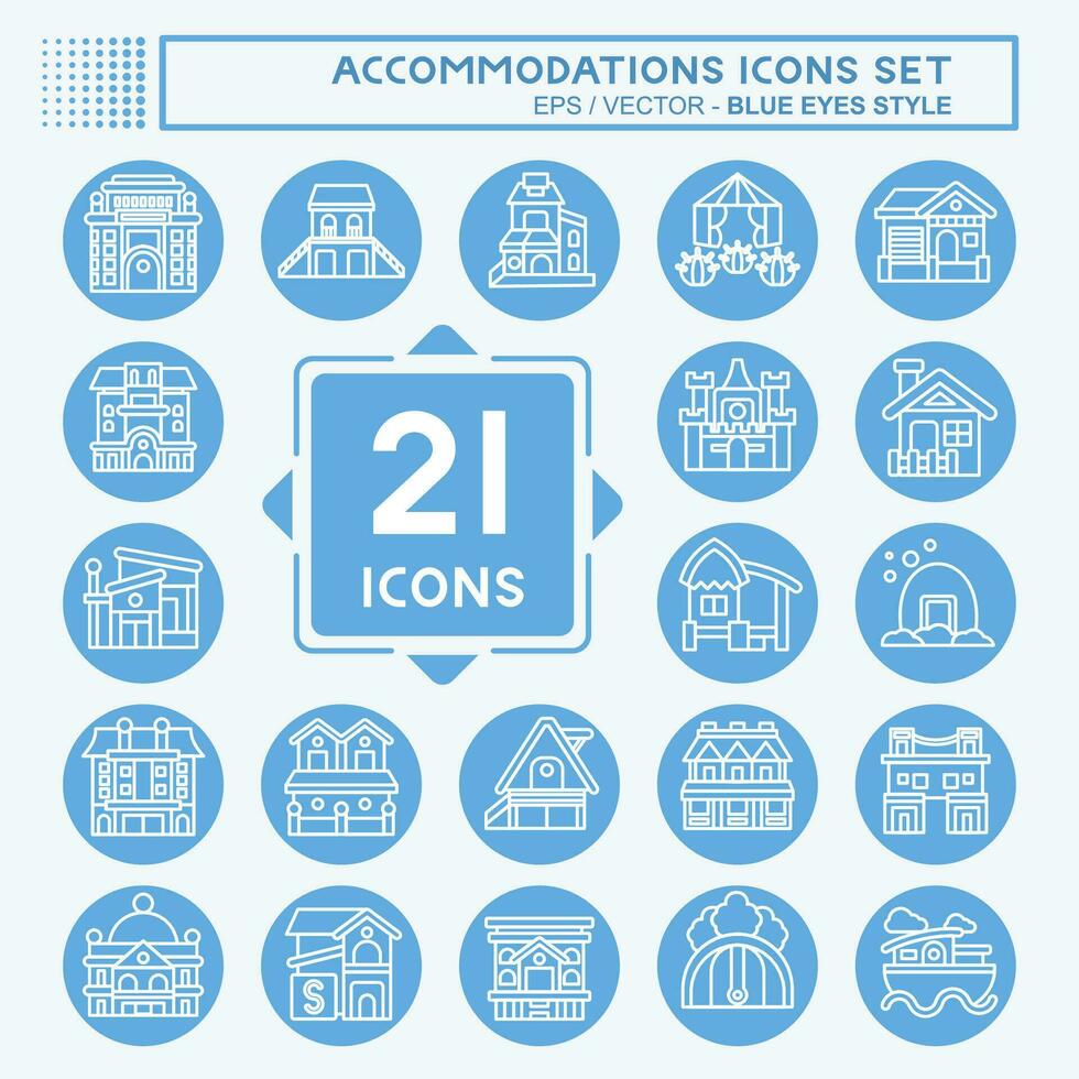 Set Accommodations . related to Building symbol. blue eyes style. simple design editable. simple illustration vector