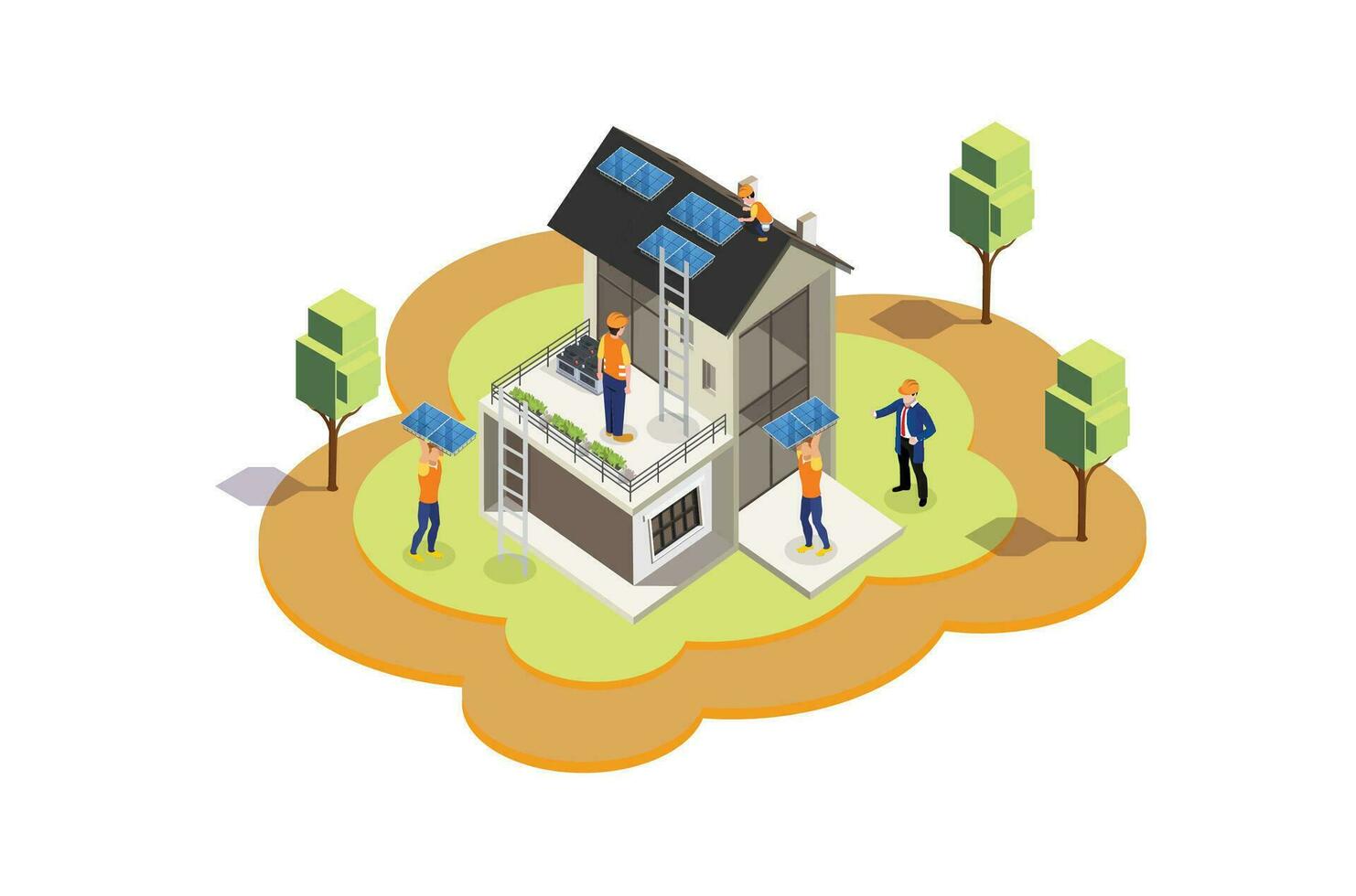 Modern isometric home service solar panel installation team. Suitable for Diagrams, Game Asset, And Other asset vector