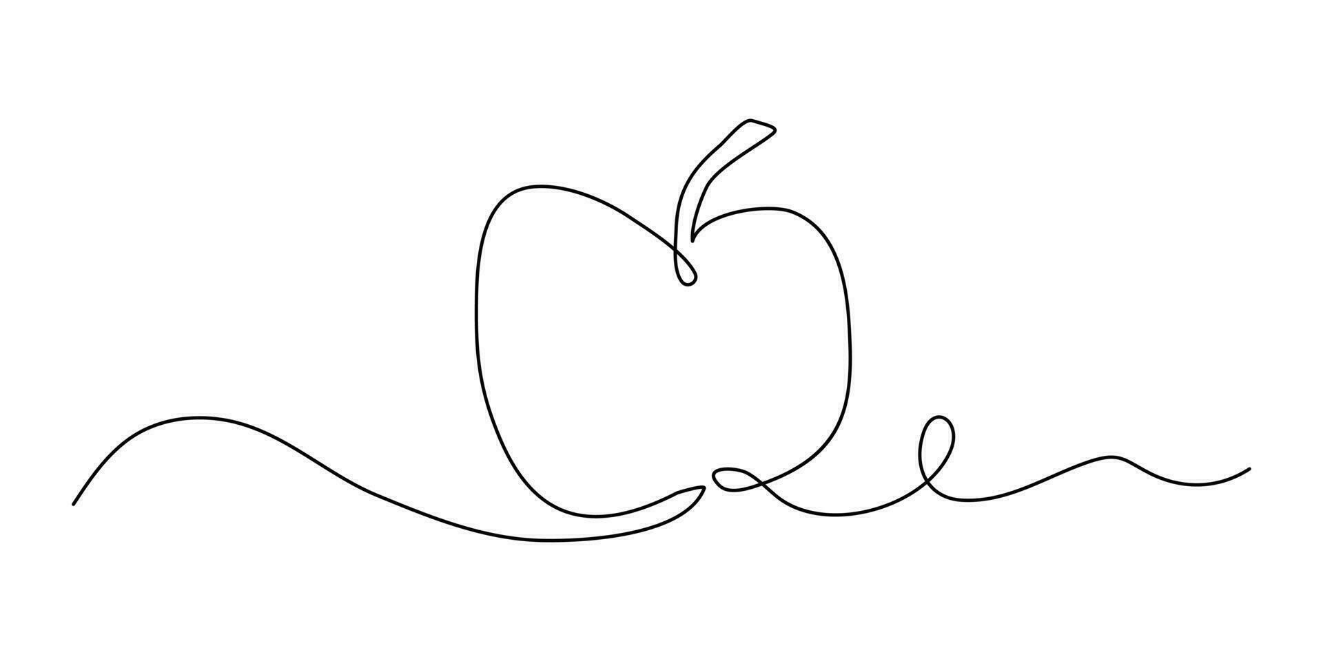 Apple fruit in continious line art drawing style. Minimalist line sketch isoleted on white background vector