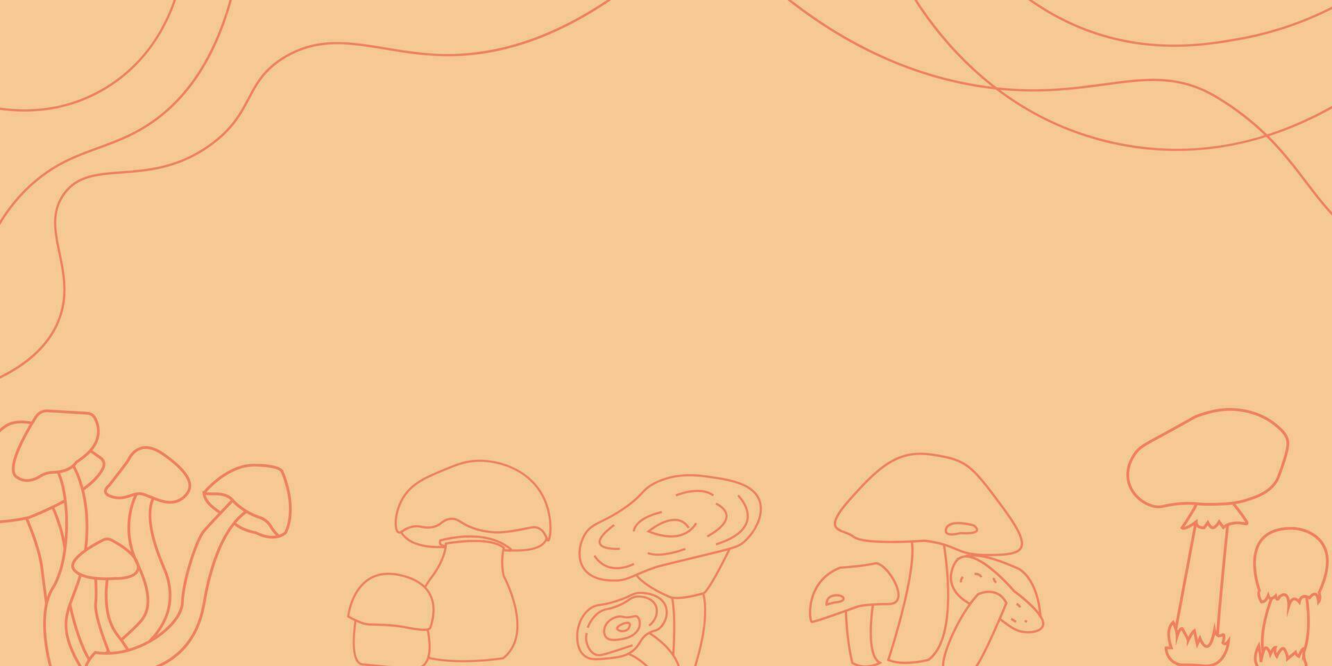 Background with autumn mushrooms and lines. Minimalistic style vector