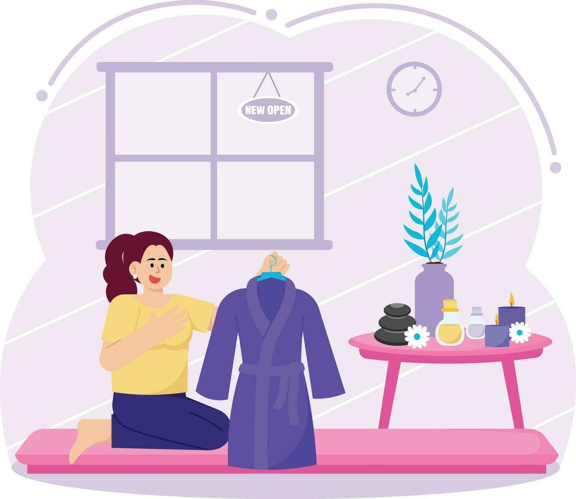 Woman Receiving Spa Massage Service In Salon Illustration vector