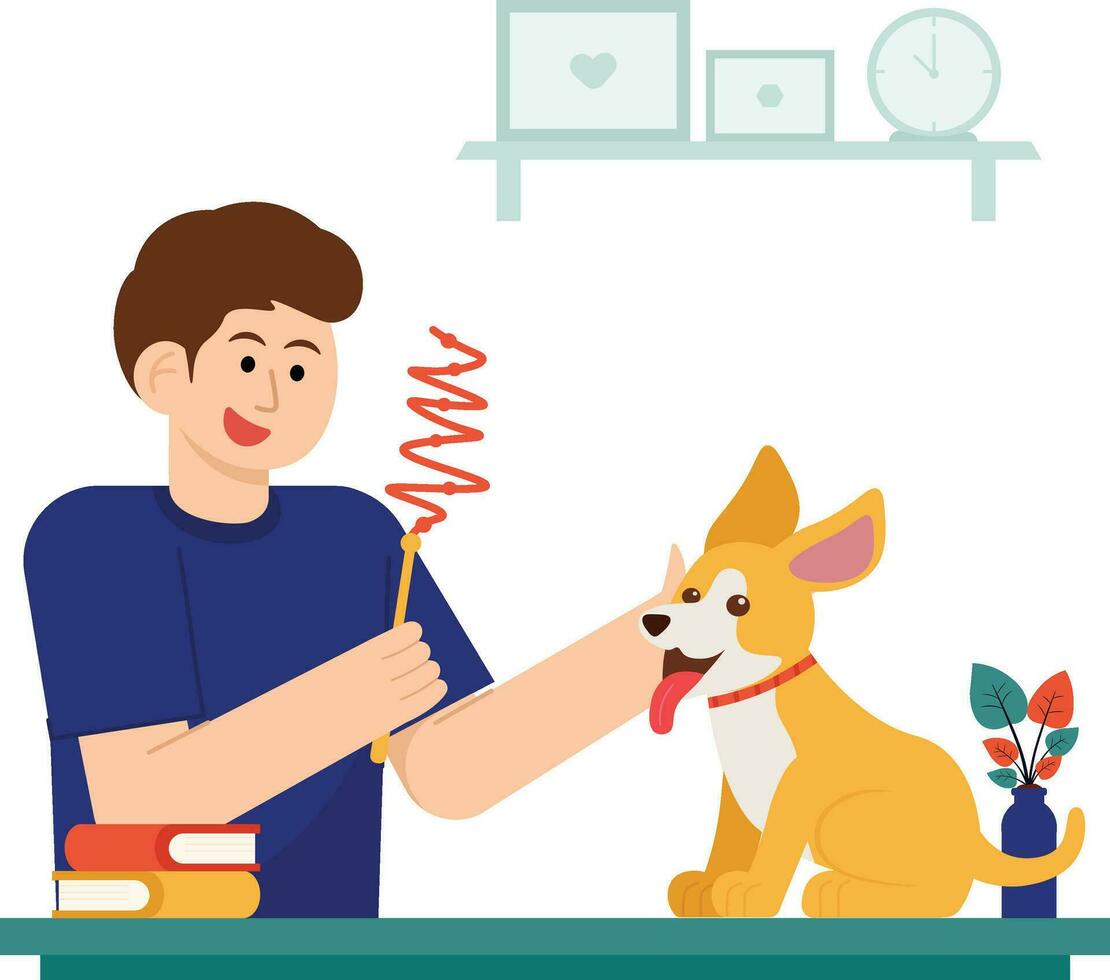 Dog And Their Owners Playing At Home Illustration vector