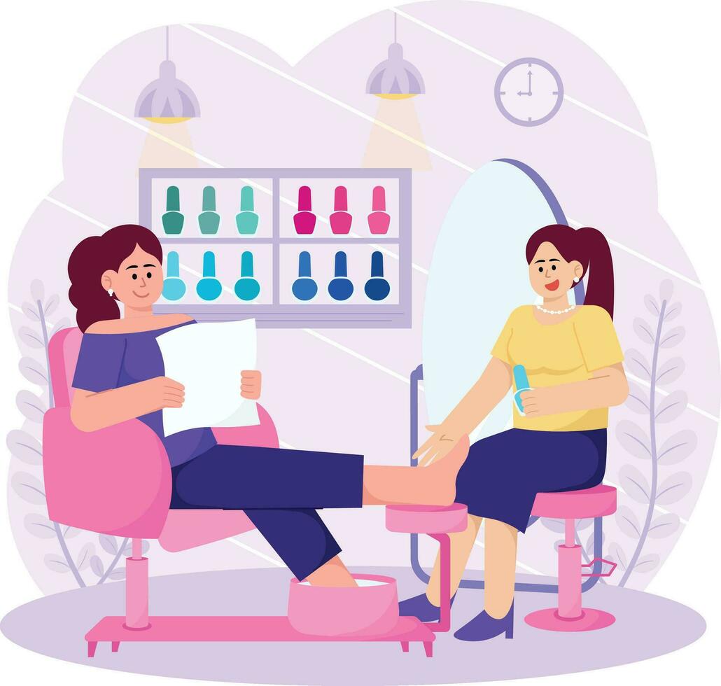 Woman Taking Care Of Her Nails In Nail Beauty Salon Illustration vector