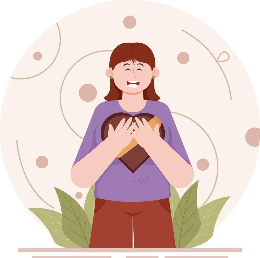 Woman Hugging Chocolate On World Chocolate Day Illustration vector