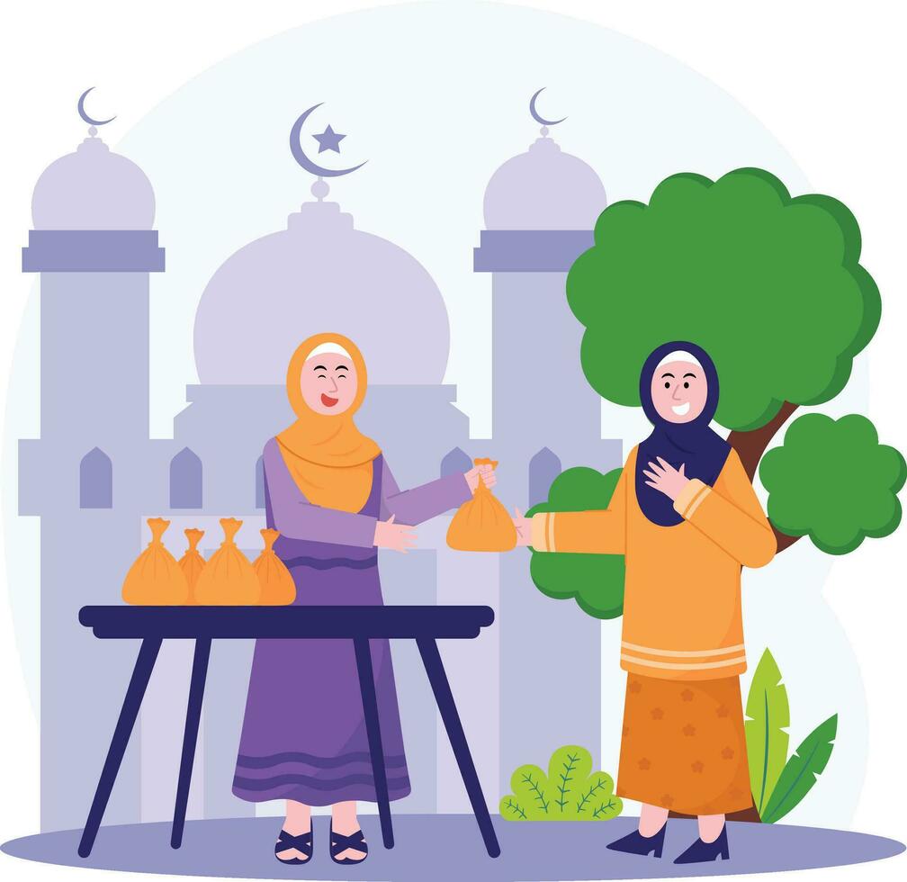 Woman Share Free Qurban Meat Illustration vector