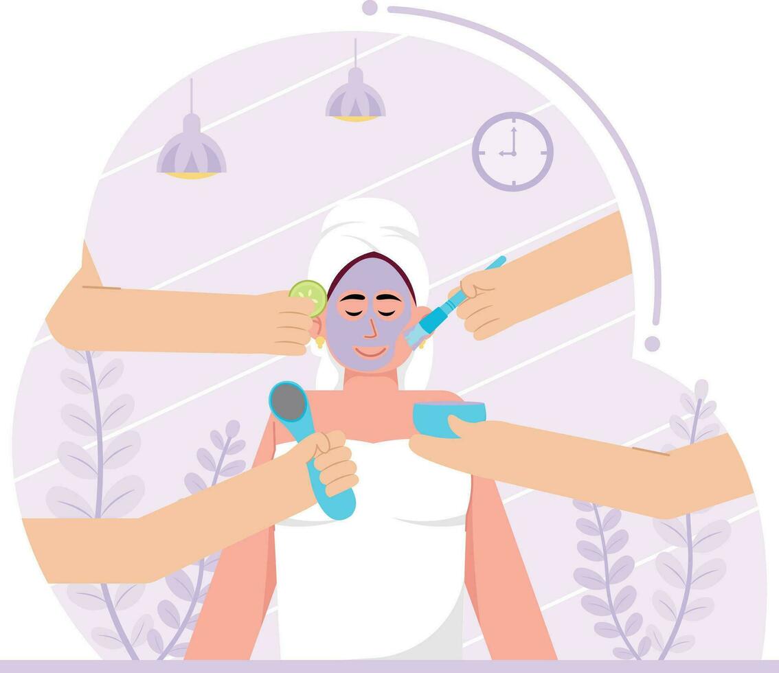 woman taking Care Of Her Face Using A Face Mask Illustration vector