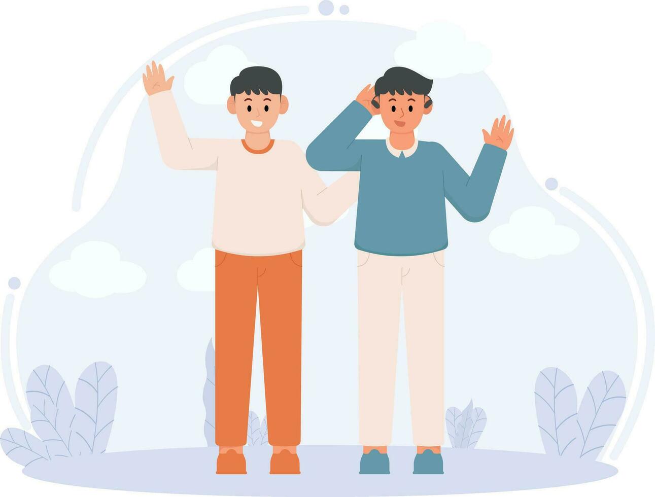 A Man Greeting With A Man With A Hearing Disability Illustration vector