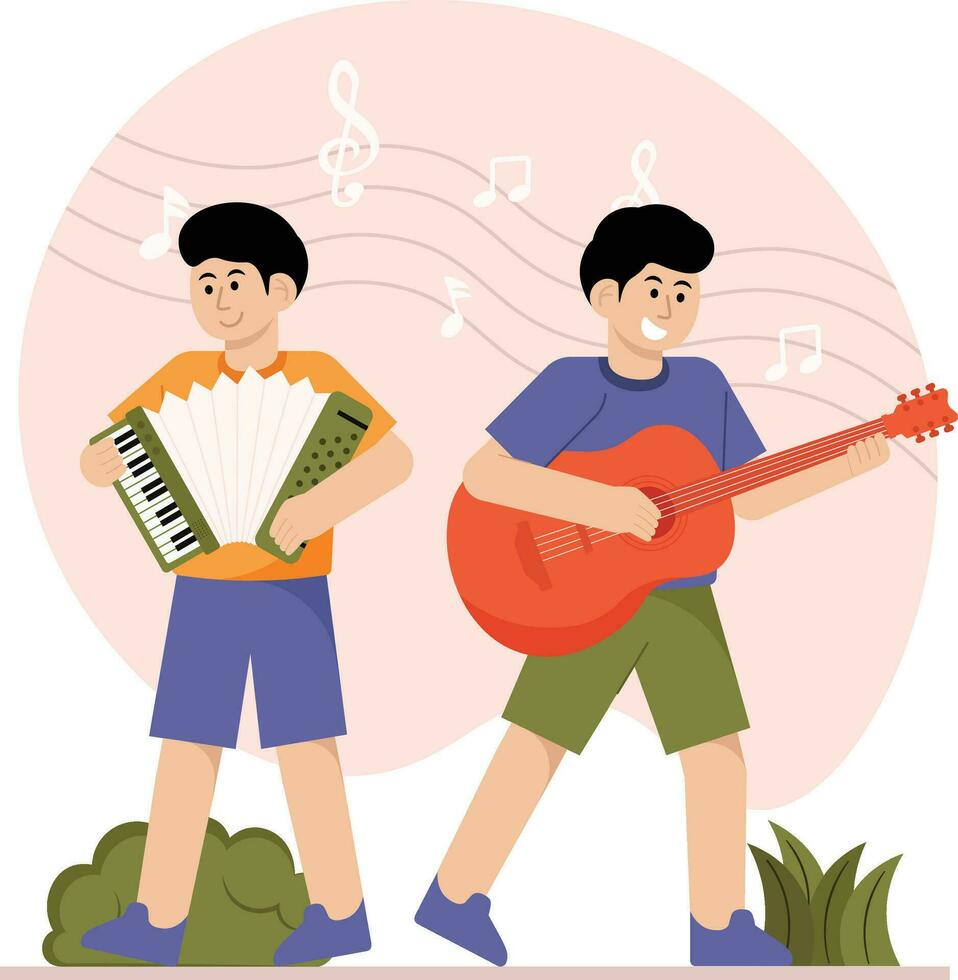 2 Men Are Performing Musical Instruments Illustration vector