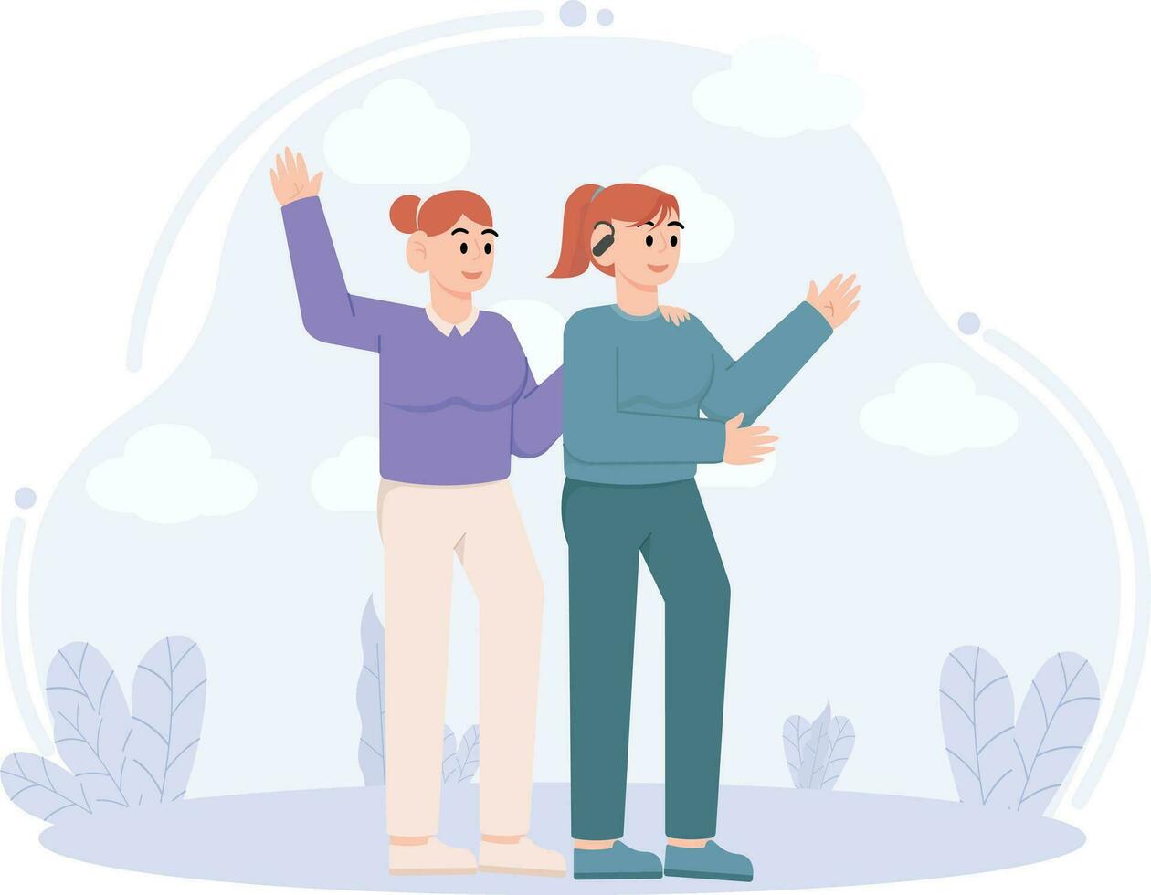 A Woman Is Greeting With A Woman Hearing Disabilities Illustration vector
