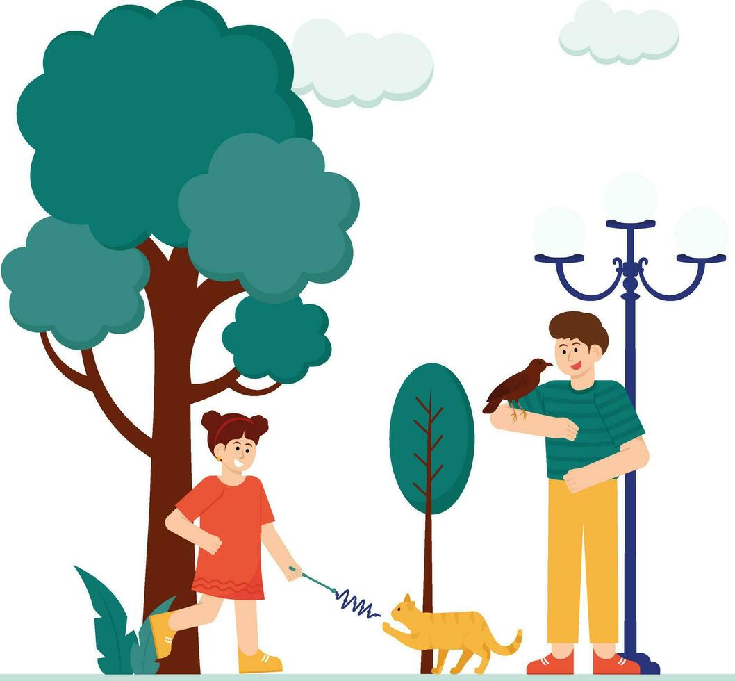 Family Is Playing And Training Pets Illustration vector
