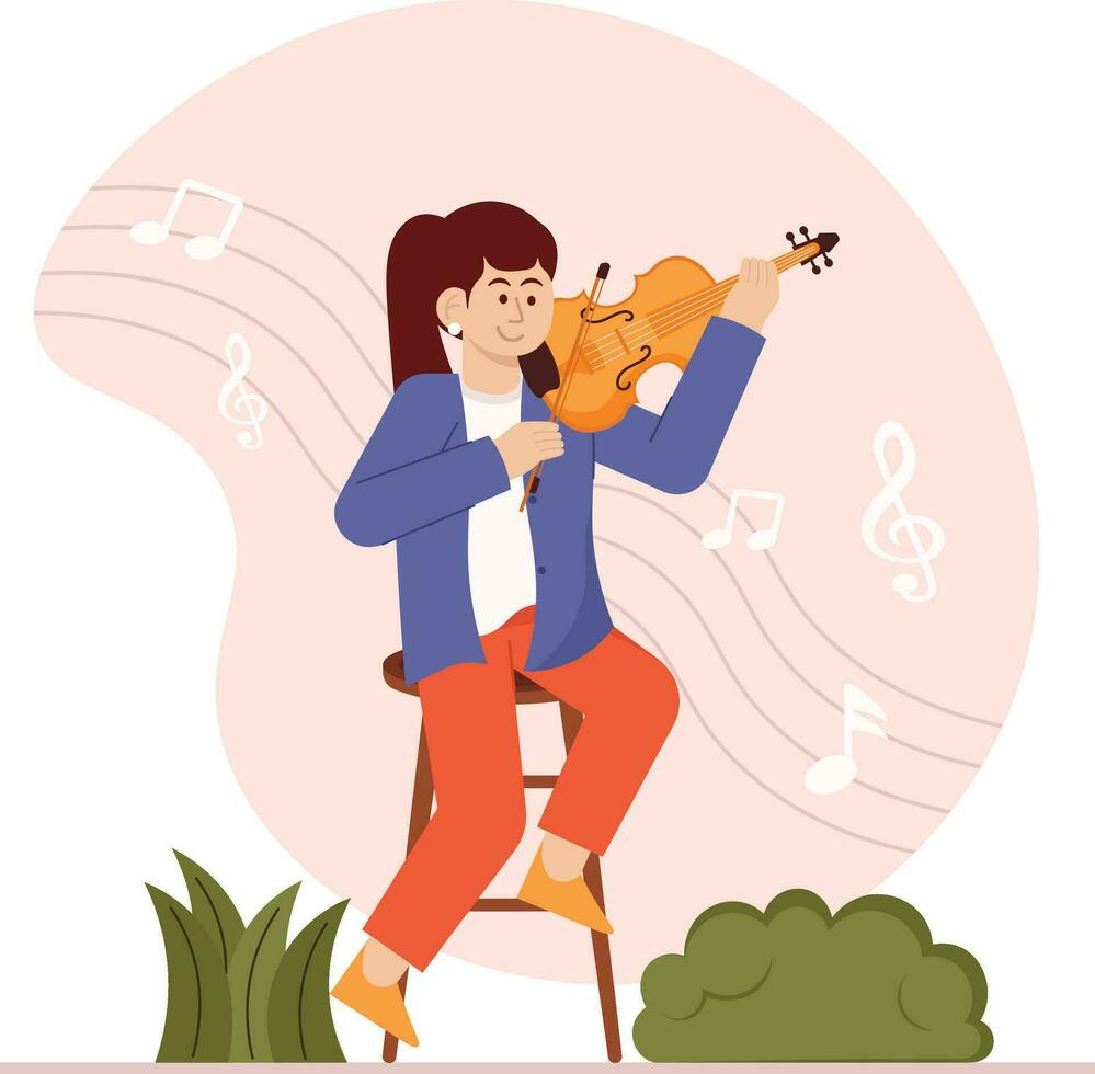 mujer jugando violín ilustración vector