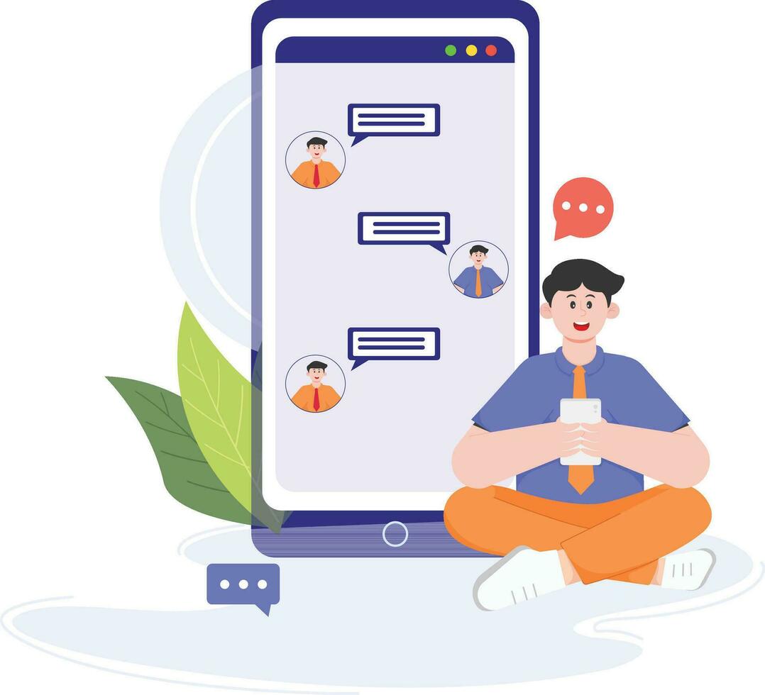 Man Sending Messages To Friend Illustration vector