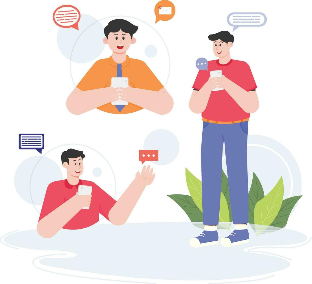 Man Comunicate On A Group Chat Discussion Illustration vector