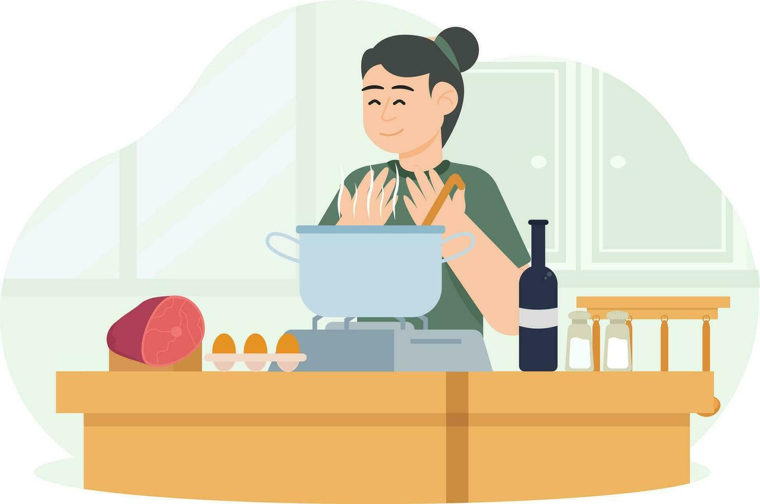 A Woman Who Is Inhaling The Aroma Of Cooking Illustration vector