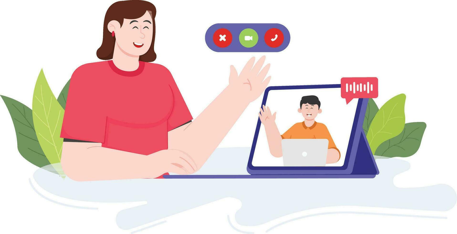 Couple Communicating Through Video Call Illustration vector