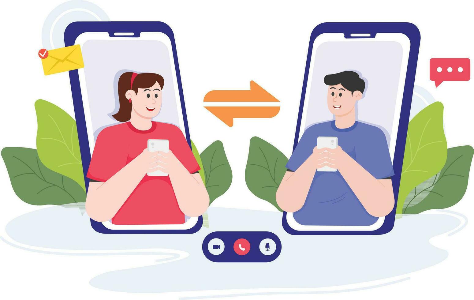 parejas teniendo discusión mediante célula Los telefonos ilustración vector