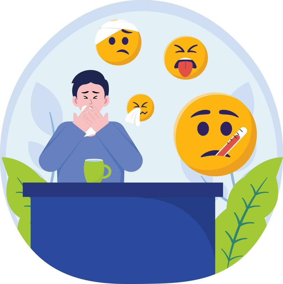 hombre reacción enfermo emoji ilustración vector