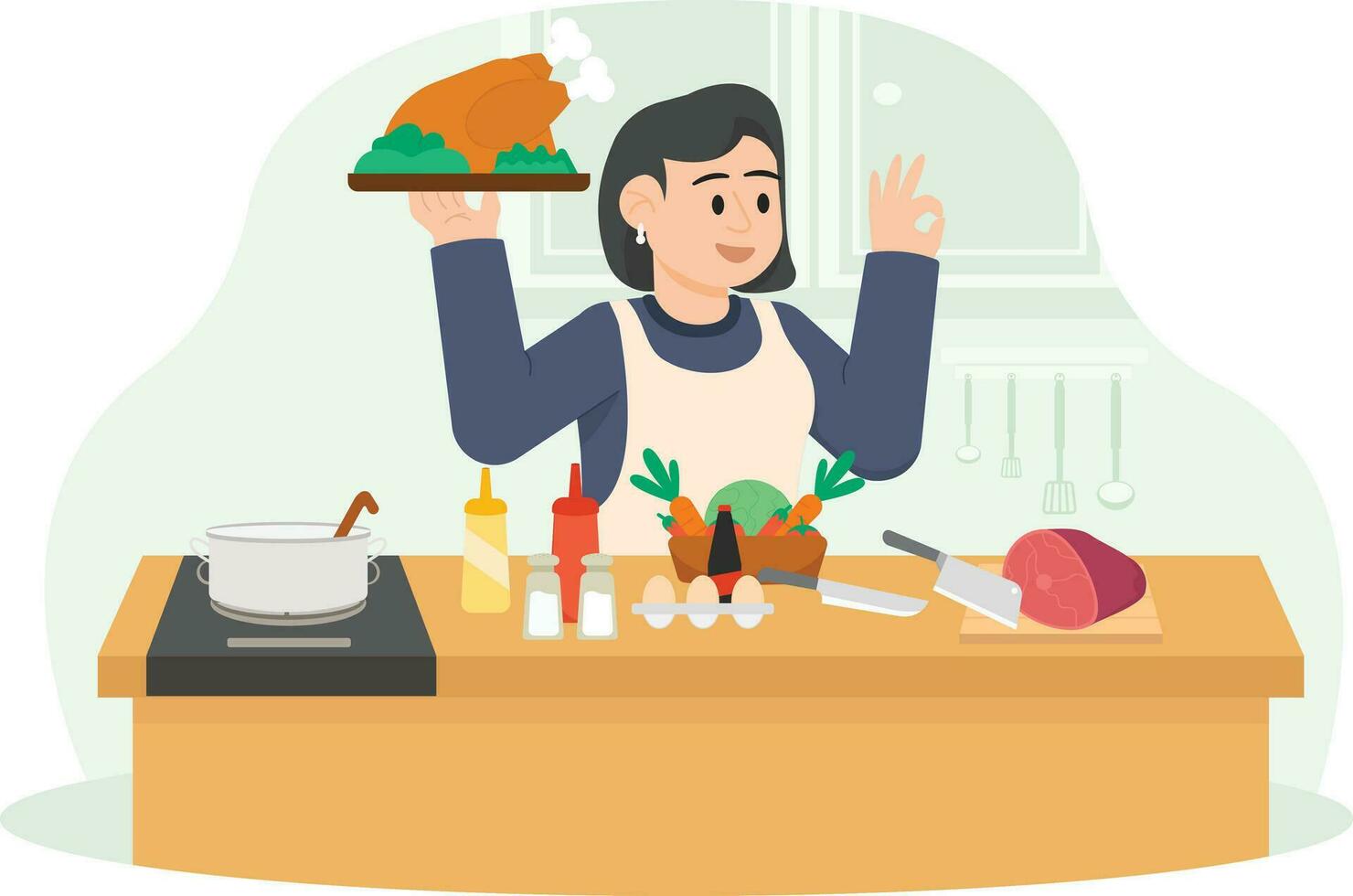 A Woman Appreciates Her Cooking Results Illustration vector