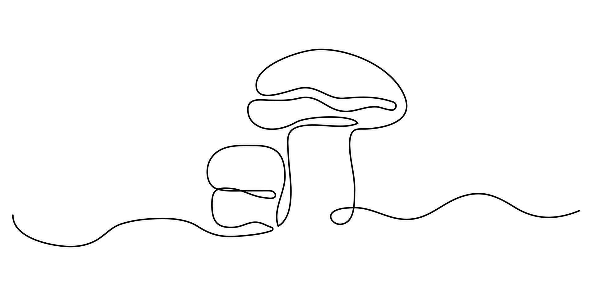 Mushrooms line art. One continuous line drawing abstract leaf isolated vector object on white background