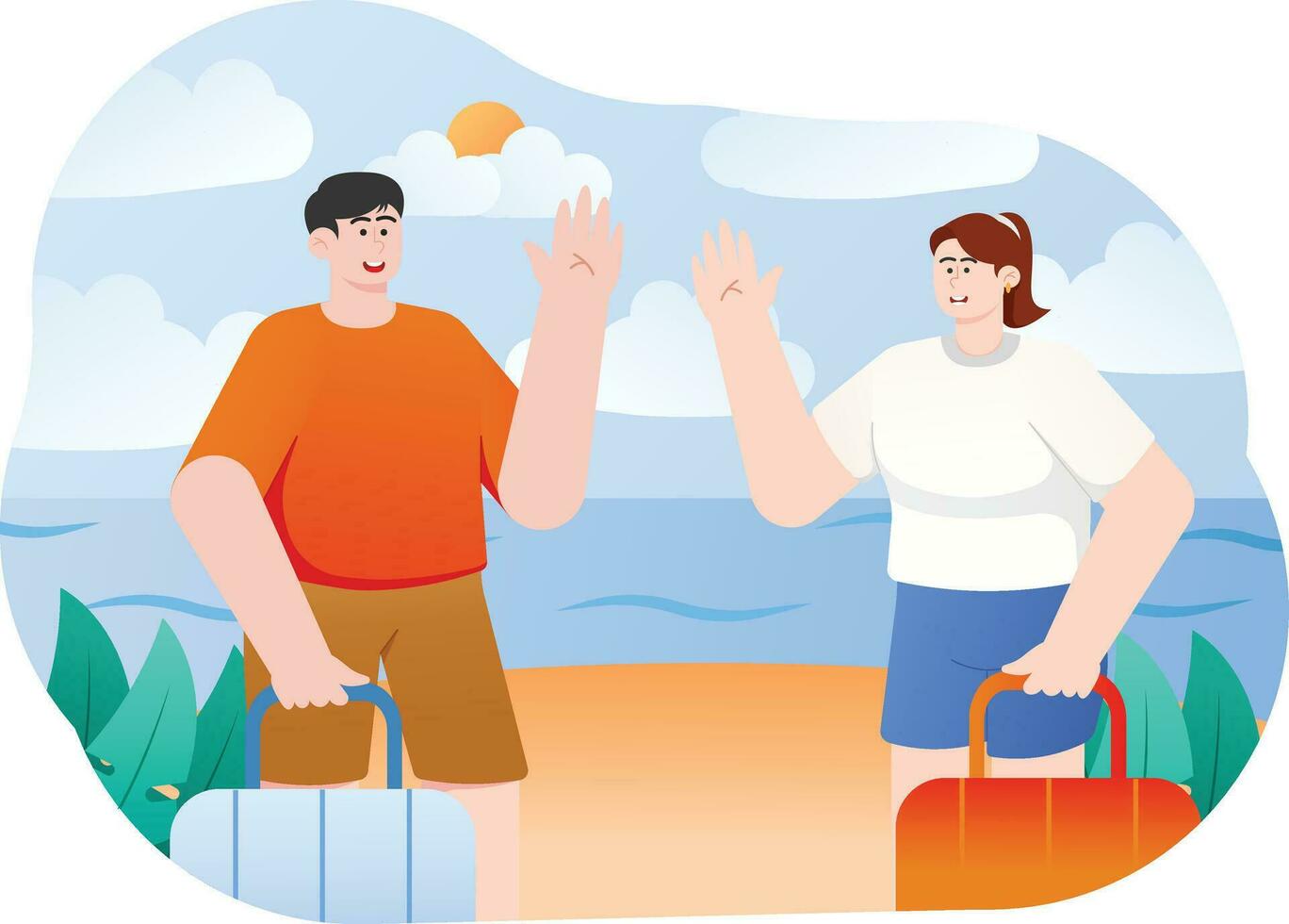 Couple Vacationing At The Beach In Summer Illustration vector