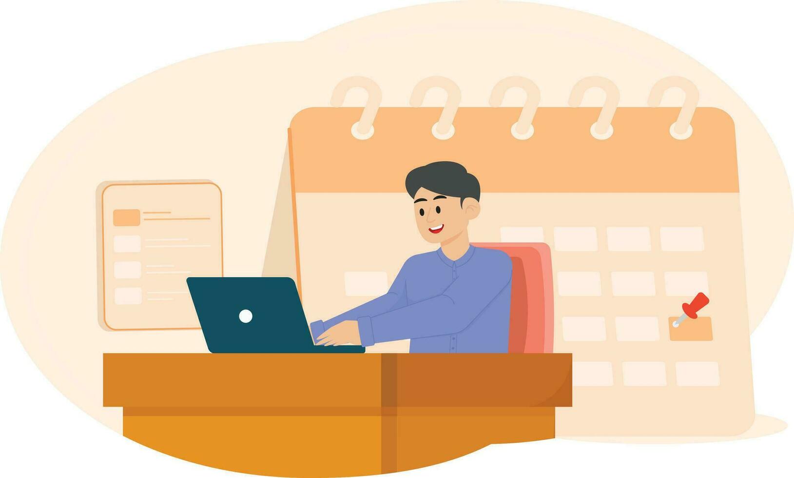 A Man Working At An Office Desk Illustration vector