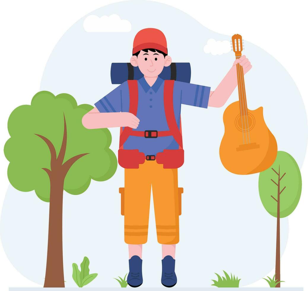 Man Preparing To Camp Illustration vector