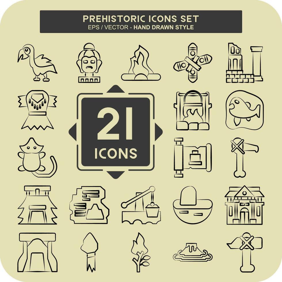 Icon Set Prehistoric. related to Education symbol. hand drawn style. simple design editable. simple illustration vector